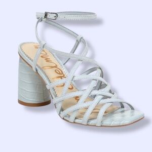 Sam Edelman- Blue Daffodil Crocodile Embossed Strappy Sandals with Block Heels